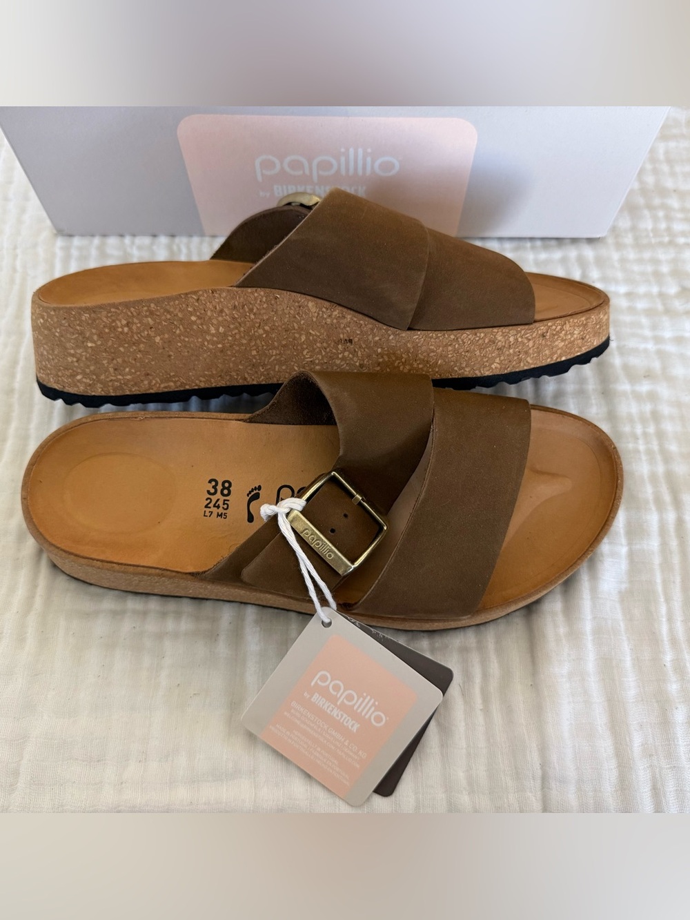 NWT Birkenstock Papillio Almina Nubuck Leather Sandals Size 38 Medium/Narrow